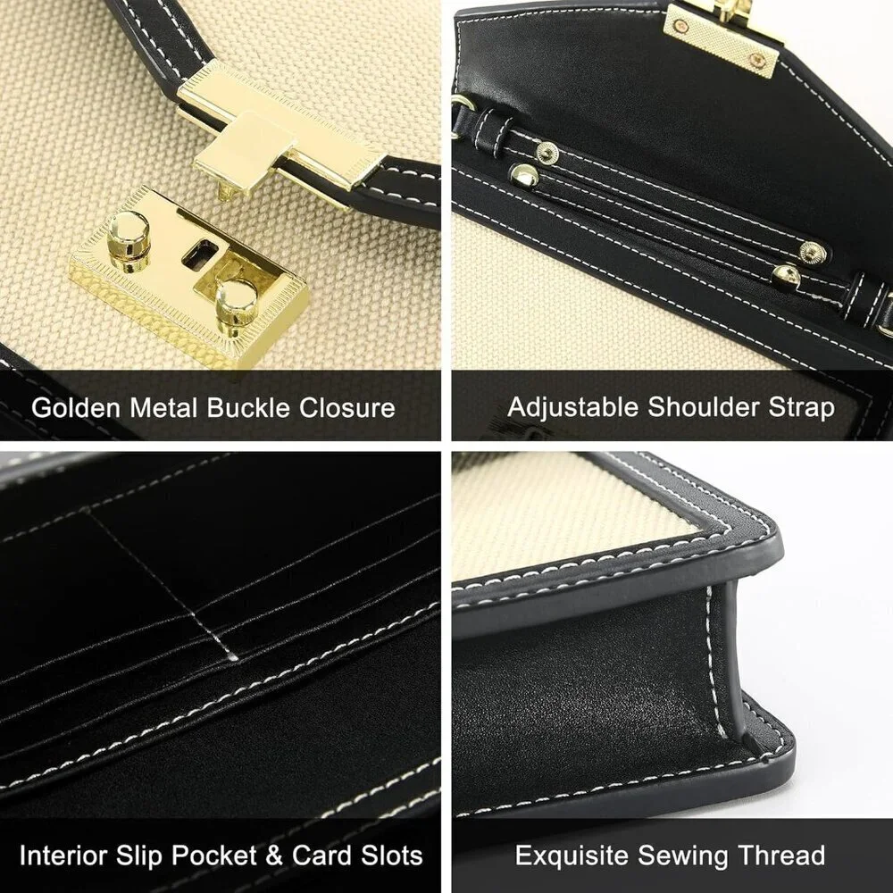 Women Wallet Crossbody Purse Leather Textile Mini Shoulder Bag Elegant Evening